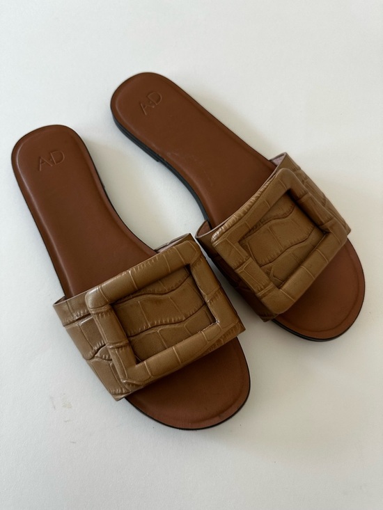 A.D & Daughters Shoes - A.D & Daughters Leather Slide Sandal, Women’s 7.5, Cognac, Minimalist, Summer